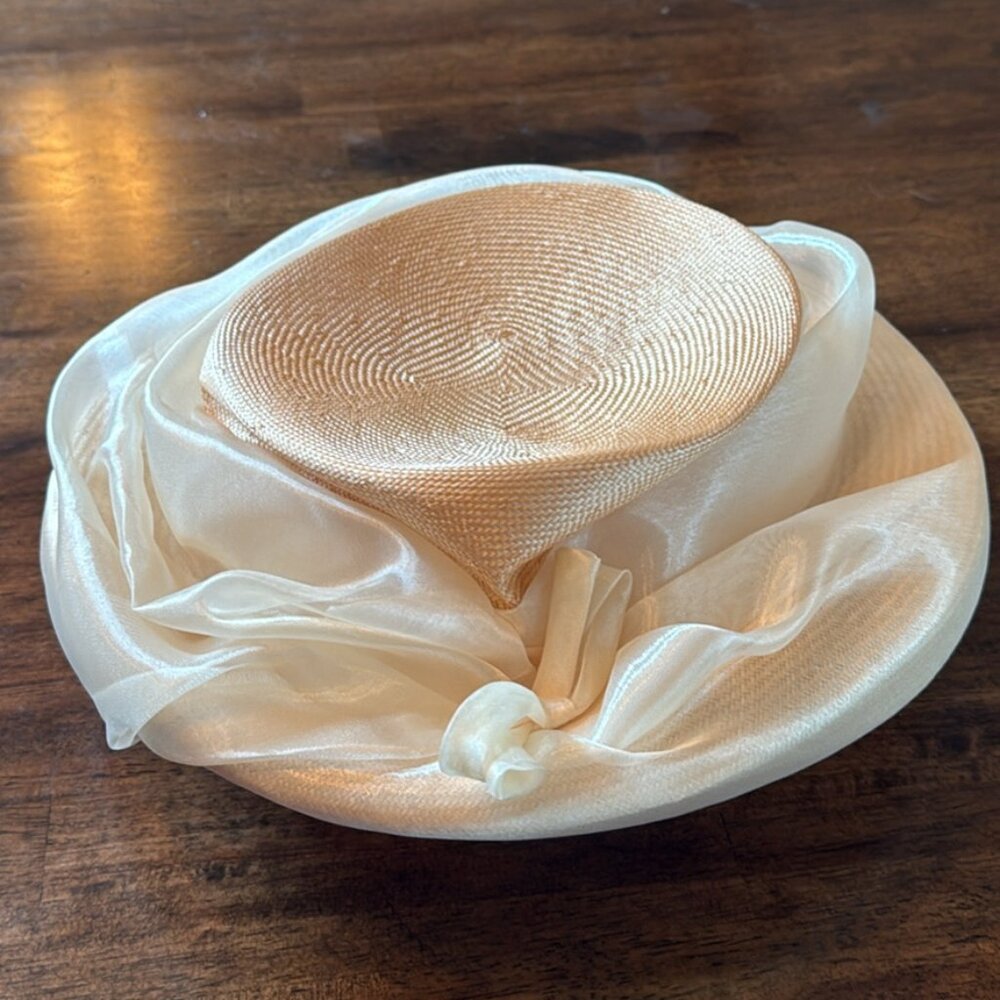 Vintage Ivory Straw Brim Hat Andre Canadian Hats with Ivory Satin Bow